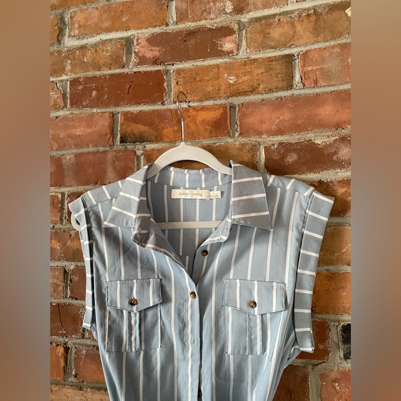 BISHOP + YOUNG striped button front dress light blue/white size medium - Picture 4 of 7